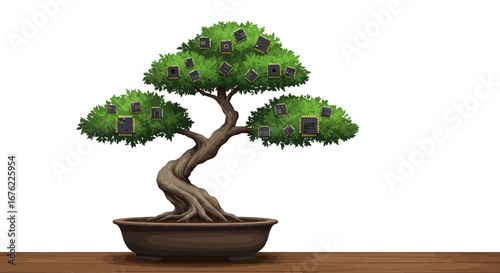 Bonsai tree with integrated circuits: fusion of nature and technology