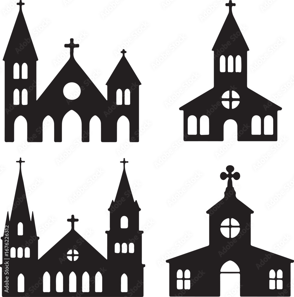 Fototapeta premium church set vector silhouttee on white background