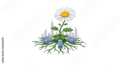 Eco-friendly future concept with solar energy and nature in urban setting