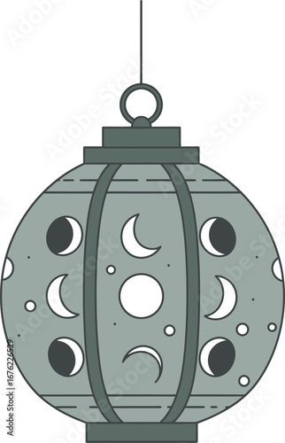 Ethereal celestial lantern featuring the different phases of the moon, a magical and enchanting design perfect for lunar-themed decorations, spiritual events, or mystical celebrations.