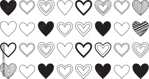 Assortment of Black and White Heart Shapes in Rows love symbol