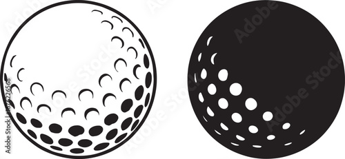 Golf Ball Icons Black and White Line Art and Solid Fill sport game