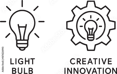 Light Bulb Icon and Gear with Light Bulb Icon with Text on White idea innovation