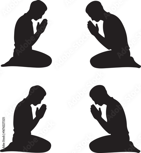 praying set vector silhouttee on white background