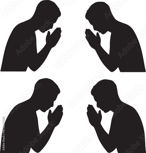 praying set vector silhouttee on white background
