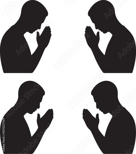 praying set vector silhouttee on white background