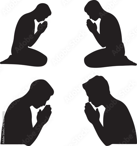 praying set vector silhouttee on white background