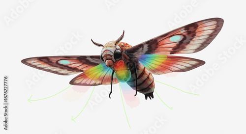 Vivid multicolored moth with rainbow wings in hyperrealistic detail