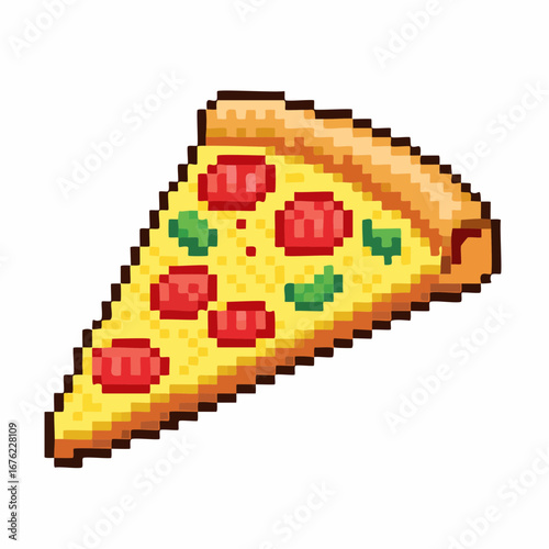 Pixel Art Pizza Slice Icon, 8-Bit Pepperoni Slice Illustration