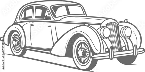 Classic vintage car in elegant line art style showcasing retro design details. Perfect for antique automotive themes and historical vehicle illustrations. Ideal for collectors and classic car art.