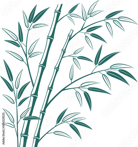 Minimal bamboo plant illustration with slender stalks and leaves in line art style. Elegant Asian botanical design  peace and nature. Perfect for zen, and decorative themes.