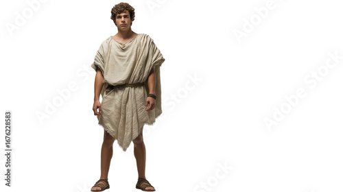 King David full body on transparent background. Biblical psalmist and shepherd, wearing simple robe, isolated cutout figure for Christian design and illustration use.