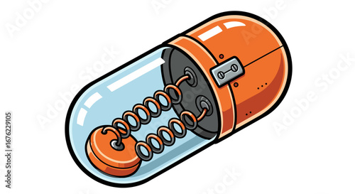 Futuristic spring-loaded capsule in cartoon style
