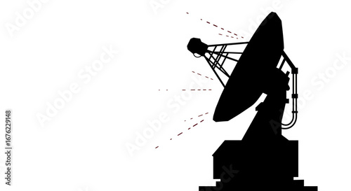Silhouette of satellite dish transmitting signals in minimalist design