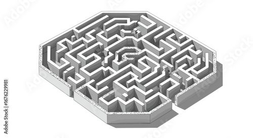3d isometric hexagonal maze design for puzzle and strategy concepts