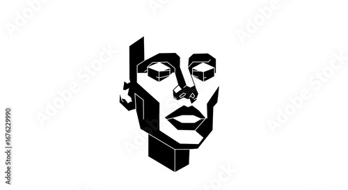 Geometric black and white abstract human face art