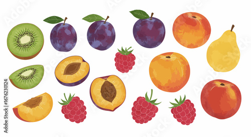 Colorful assortment of fresh fruits with juicy kiwi and vibrant berries