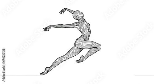 Elegant line art of ballerina in dynamic pose highlighting body symmetry