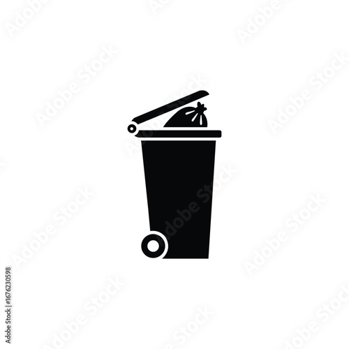 full wheelie bin icon isolated on white background. Garbage trash can vector illustration.
