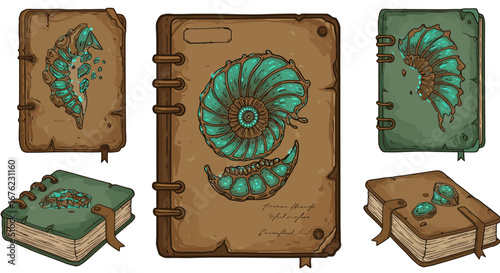 Steampunk fossil notebooks with nautilus shell design