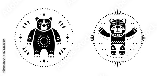 Bear totem icon set