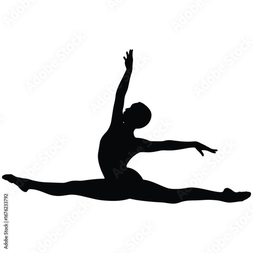 Graceful gymnast performing a split leap silhouette