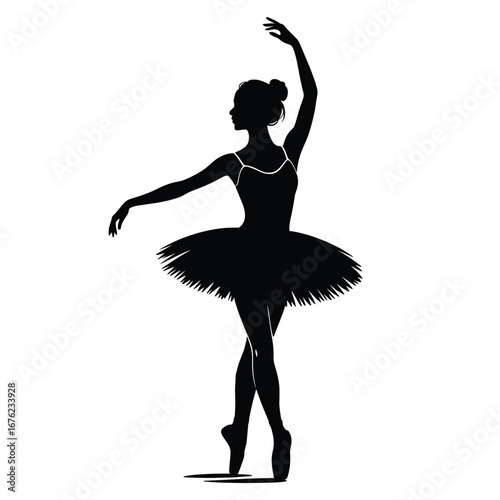 Elegant ballerina dancer performing a graceful pose in silhouette