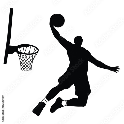 Basketball player dunking the ball in a silhouette