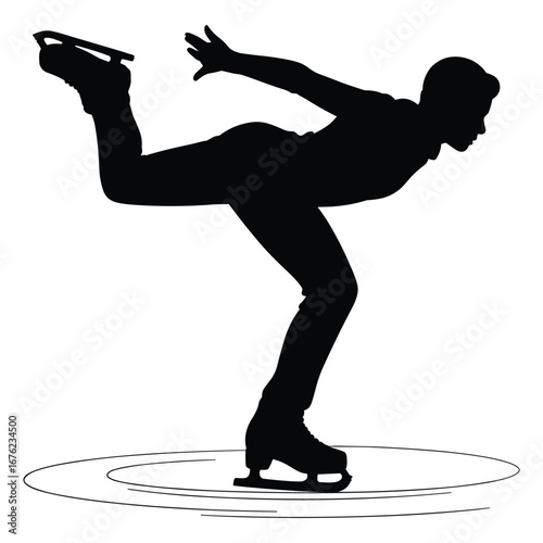 Figure skater performing a spin on ice silhouette