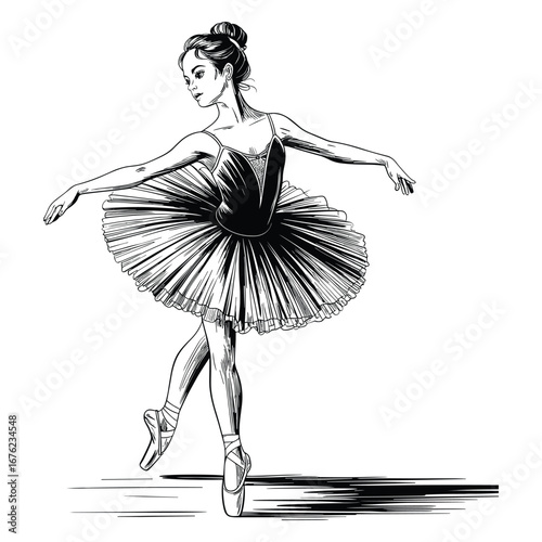 Elegant ballerina in a tutu performing a graceful dance silhouette