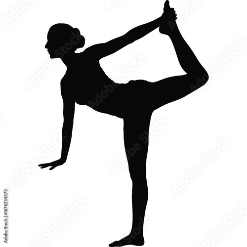 Woman performing yoga dancer pose silhouette