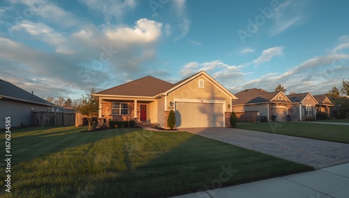 Residential House with Two-Car Garage and Driveway