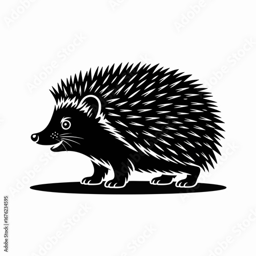 Stylized black silhouette of a hedgehog on a white background