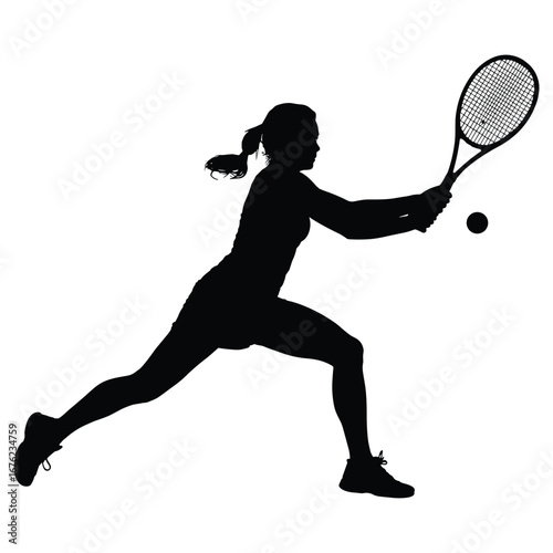 Woman tennis player hitting forehand stroke silhouette