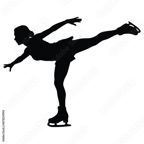 Female figure skater performing an arabesque on ice silhouette