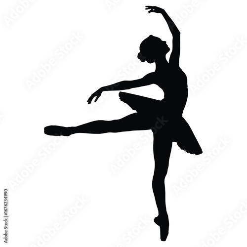 Elegant ballerina performing a graceful arabesque pose silhouette