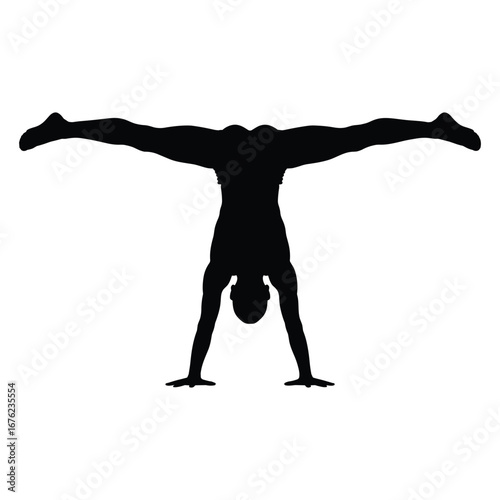 Gymnast performing a straddle split handstand silhouette