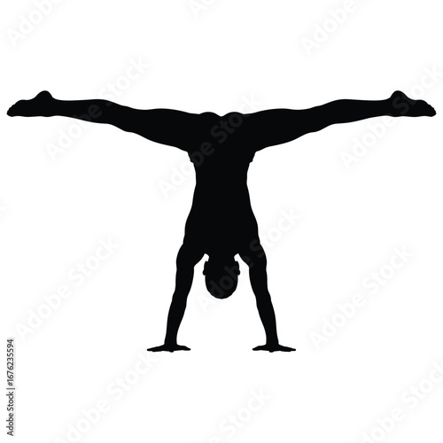 Gymnast performing a straddle handstand split silhouette