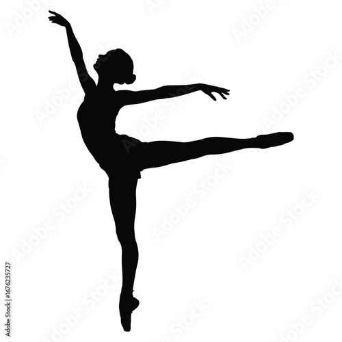 Graceful ballerina performing an arabesque dance pose silhouette
