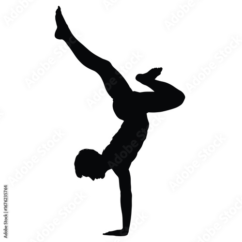Athletic man performing a handstand dance move silhouette