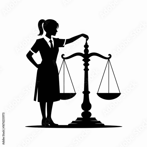 Silhouette of a woman in a suit holding the scales of justice