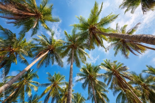 Wallpaper Mural A stunning view of swaying palm trees reaching towards a clear blue sky creating a serene and inviting atmosphere Torontodigital.ca