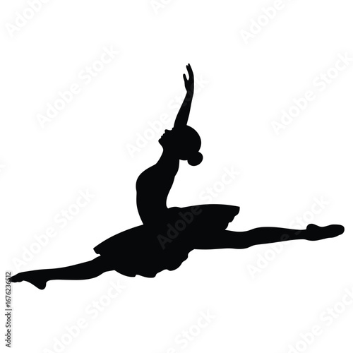 Ballet dancer performing a graceful split leap silhouette
