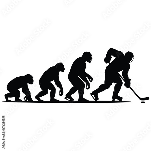 Evolution of man to hockey player silhouette