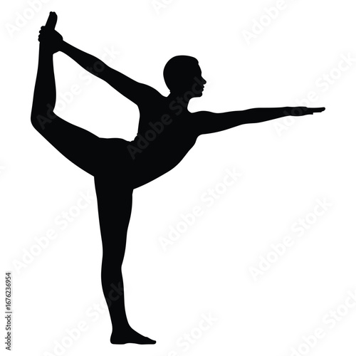Woman performing yoga dancer pose silhouette
