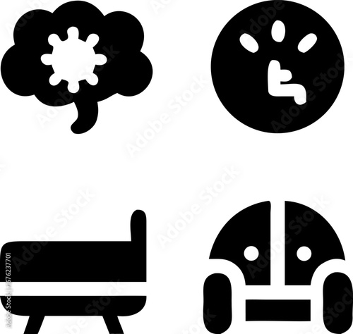 Medical concepts featuring virus, wheelchair accessibility, bed, and cozy armchair designs