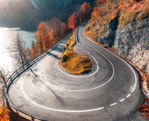 Aerial view of winding moun...