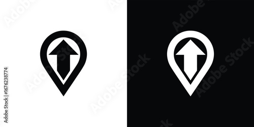 Upward Arrow Inside Location Pin Vector, Black and White Abstract Sign Symbol