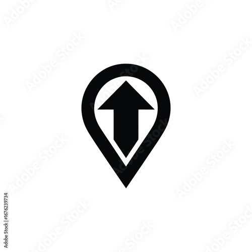 Black Location Pin Arrow Up Icon Symbol Isolated on a Transparent Background
