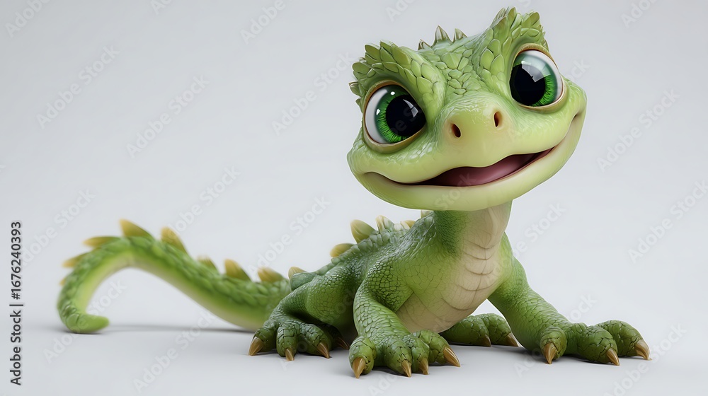 Fototapeta premium 3d cute lizard monster cartoon character